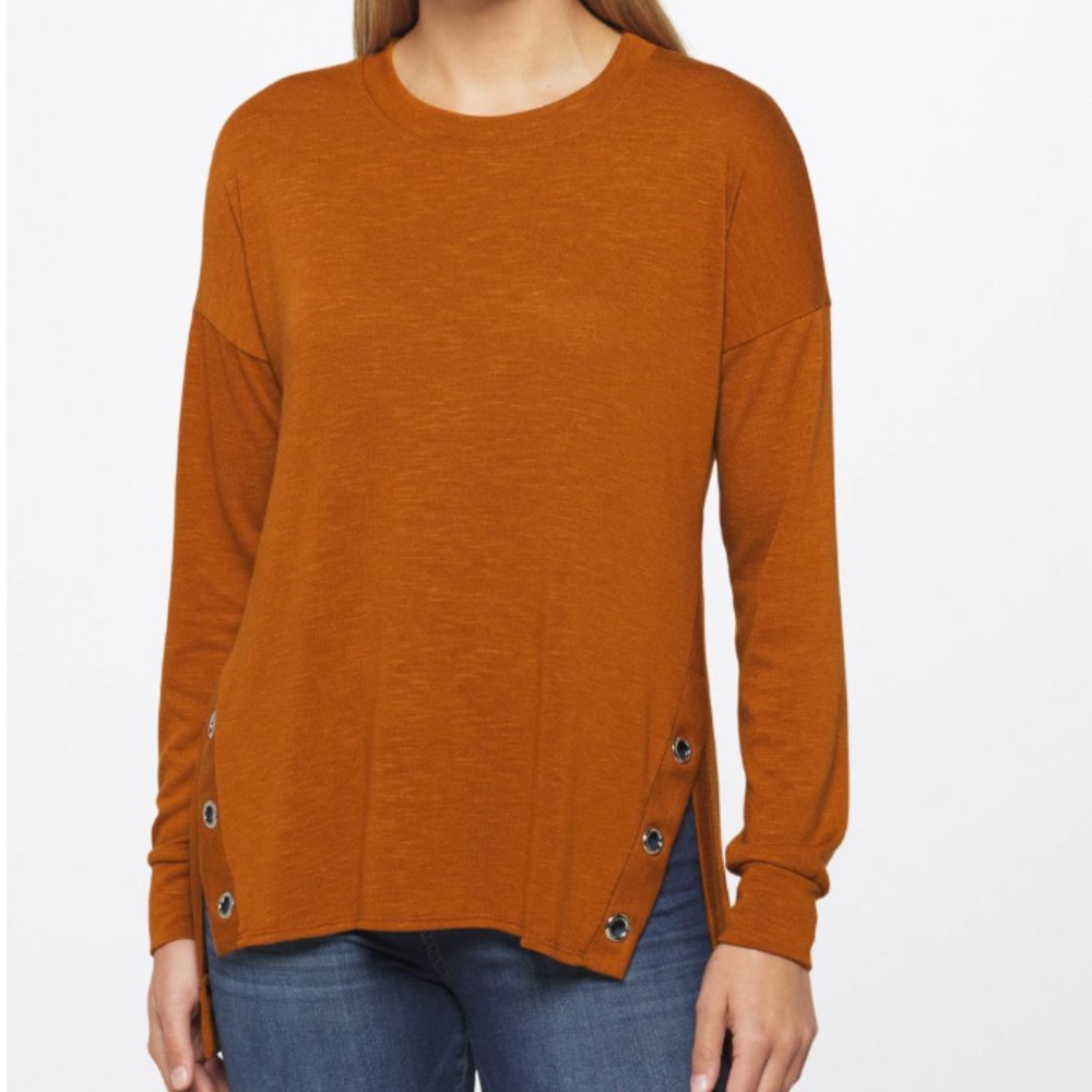 Women's FORTUNE + IVY Burnt Orange Nova Hem Detail Knit Top Size Large